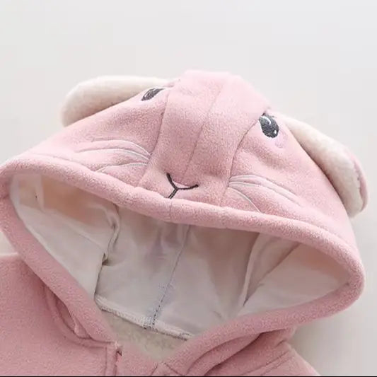 Toddler Girls Bunny Ears Hooded Fleece Jacket Zip Up Winter Warm Coat Cartoon Rabbit Kids Baby Outerwear Clothes 80-120