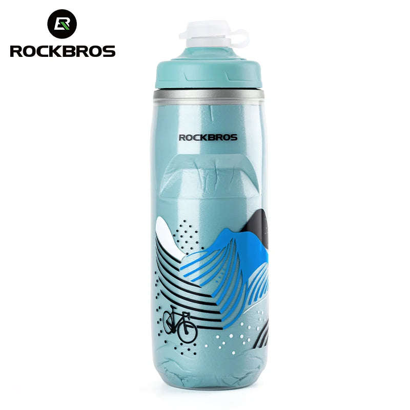 ROCKBROS 620ml Cycling Water Bottle Cold Water Insulated Thermal Silicone Bottle Outdoor Sports MTB Road Bike Bicycle Bottle