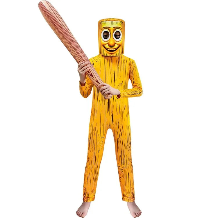 Cartoon Tung Sahur Costume Kids Long Sleeve Bodysuits Children Stage Performance Halloween Carnival Jumpsuit Mask Sets