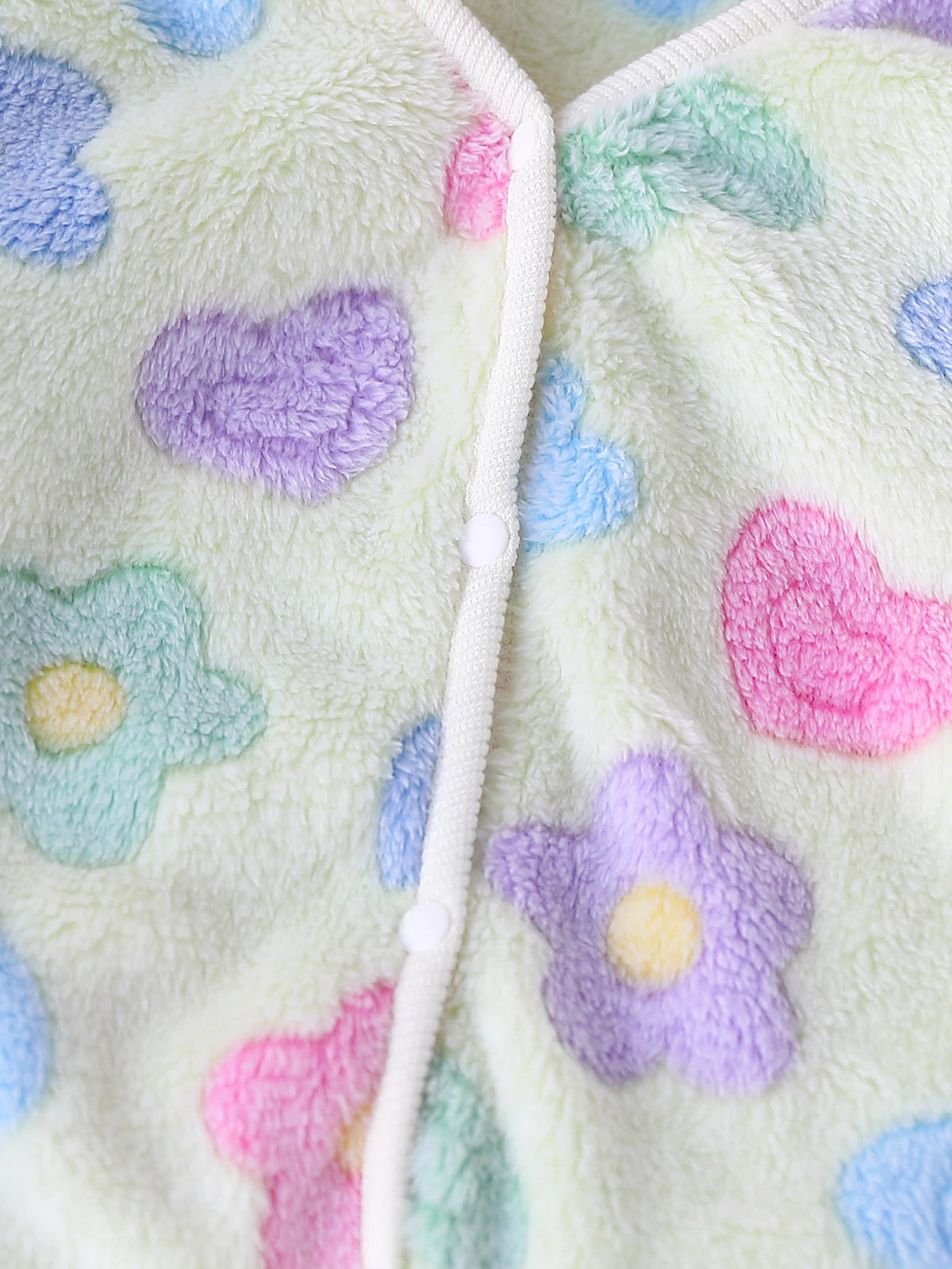 Baby Girl's Autumn Winter Plush Coat Cute Casual Colorful Flower Design Front Open Button Long Sleeve Jacket for Toddlers