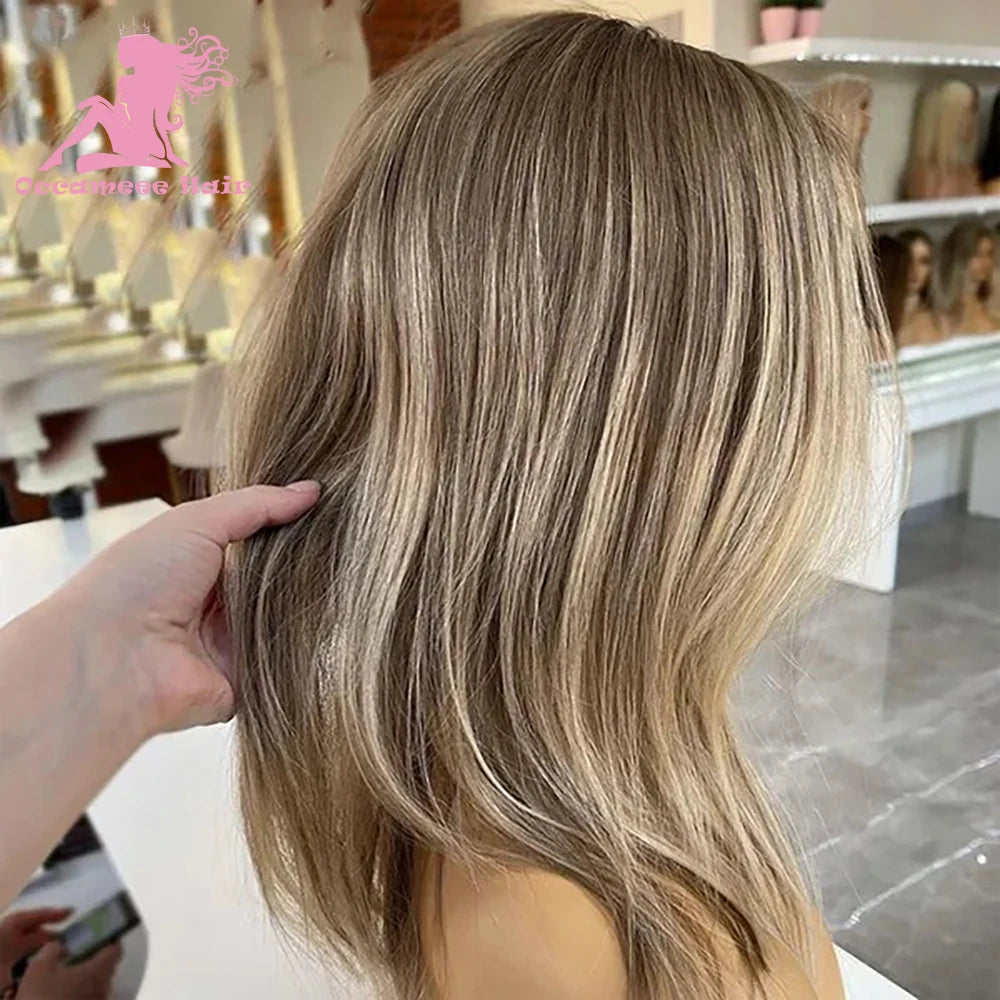 Human Hair Full Lace Brown Highlight Blonde Brazilian Virgin Hair Wigs 13x4 13x6 360 Frontal Wig PrePlucked Hd Transparent Lace