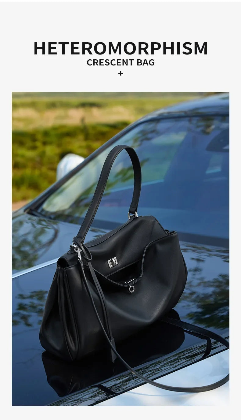 2025 New Luxury Tote Bag for Women Genuine Split Cow Leather Crossbody Shoulder Bag Top-Handle Work Lock Closure Underarm Purse