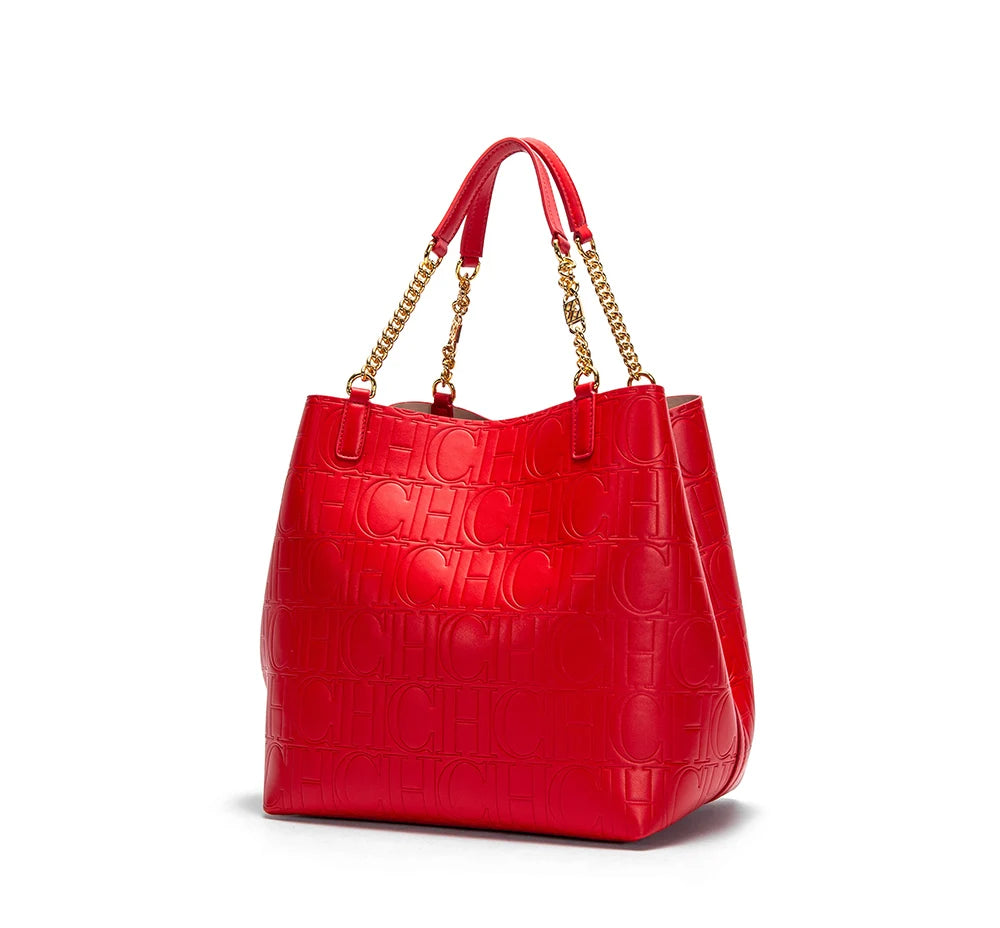 CH Tote Bag For Women Luxury Designer Handbag Fashion Embossed Leather Shoulder Bag Elegant Gold Chain Tote Bag For Daily Use