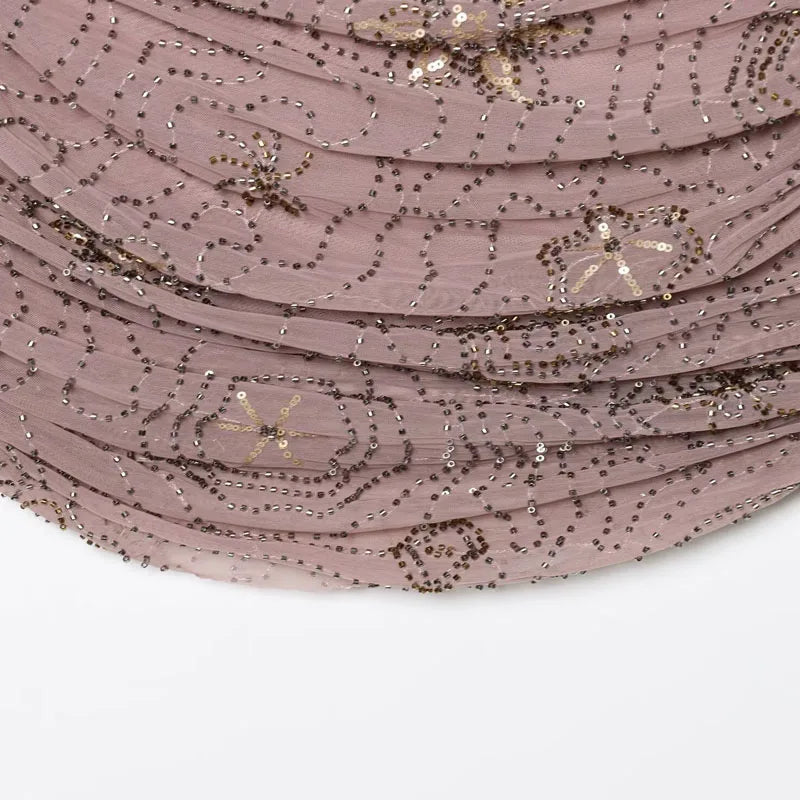 Sequin Rhinestone Woman Summer Dress Short Prom Backless Mini Dresses  V-Neck Halter Tops Mini Dress Pink Pleated Ladies Clothes