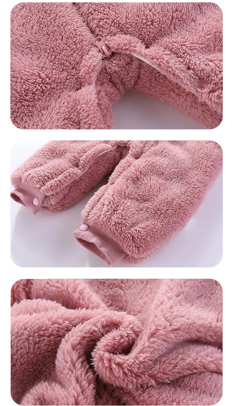 Baby Boy Clothes Cute Plush Bear Baby Rompers Autumn Winter Keep Warm Hooded Infant Girls Overall Jumpsuit Newborn Romper 0-18M