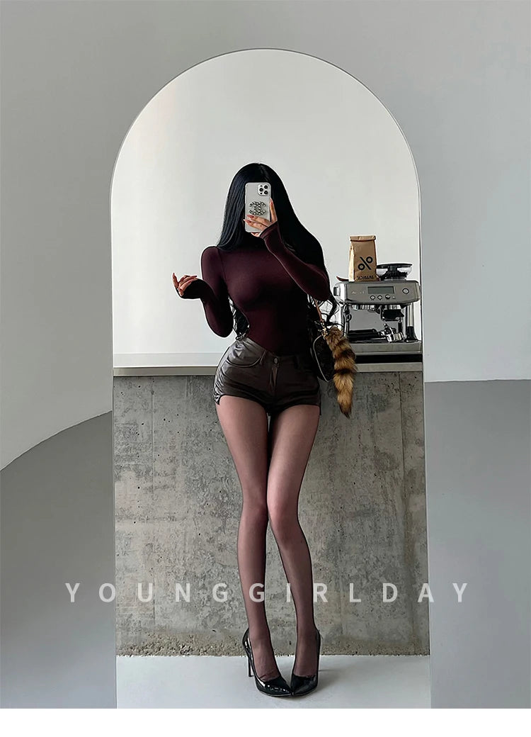 Sexy High Waist PU Leather Shorts Women's Tight Fit Hot Pants Long Legs Enhancing Hip Shape Arc Design Daily Wear Shorts
