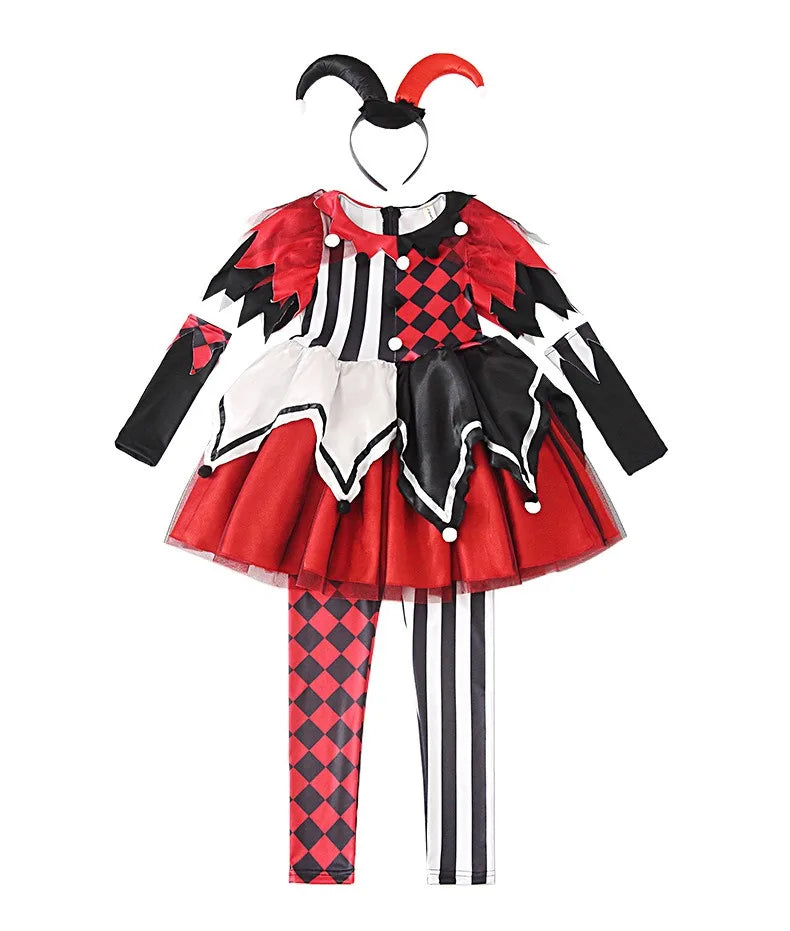 Halloween Cosplay Costumes Horror Clown Dresses Pants Headwear Clothes Sets Carnival Theme Party Role Playing Outfits for Girls