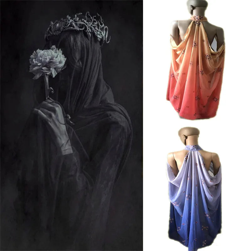 Halloween Costume Women Shawl Cape Cloak Medieval Neck Cape Shawl Cosplay Princess Witch Bride Party Chiffon Light Coat Robe
