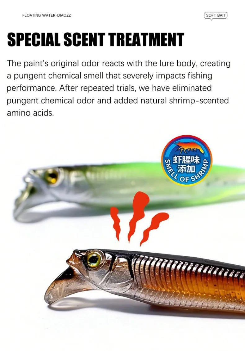 Competition Edition Floating TPE Soft Bait 2.5" 3" Midosto Wacky Rig Lure Rolling Action for High-Pressure Fishing for Bass Pike