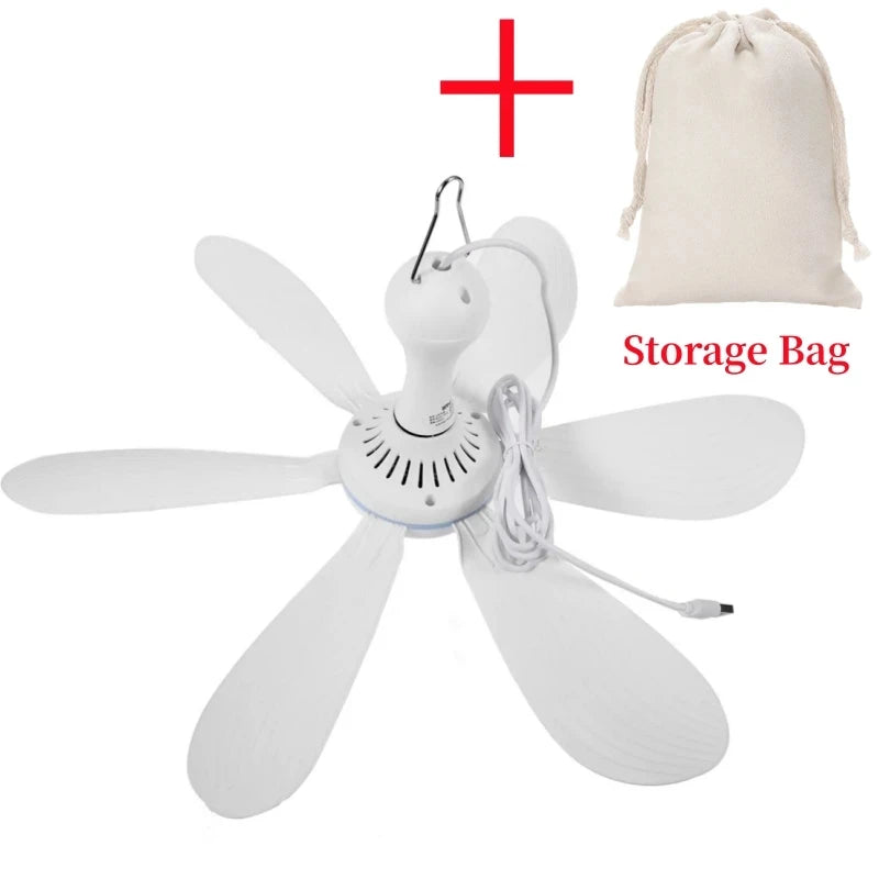 Silent 6 Leaves USB Powered Ceiling Canopy Fan with Remote Control Timing 4 Speed Hanging Fan for Camping Bed Dormitory Tent New