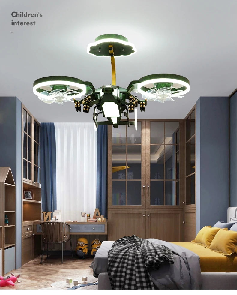 Kids Plane Ceiling Fan With Lights For Bedroom Study Kindergarten Children's Room Decoration Led Lighting Lustre Chandelier Lamp
