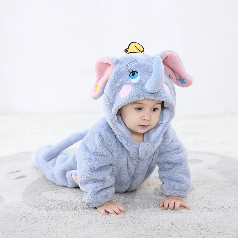 New Cute Elephant Newborn Baby Clothes Bodysuit Winter Flannel Boys Girls Romper Warm Cosplay Costume Outfit Hooded Jumpsui