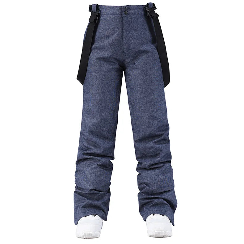 style denim ski pants suspenders denim ski pants men's skating snowboard waterproof, windproof and warm ski pants