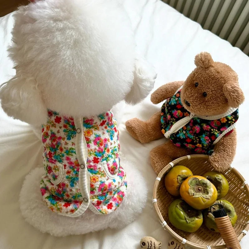 Fashion Flower Puppy Clothes Warm Small Dogs Coat Jacket Autumn Winter Pet Dog Clothes Plush Dog Vest Pet Appeal