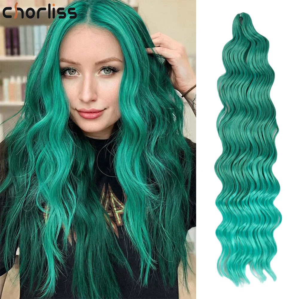 Anna Curl Synthetic Braiding Hair Loose Deep Wave 24 Inch Crochet Hair Extensions Water Wave Twist Pink Color Hair for Women