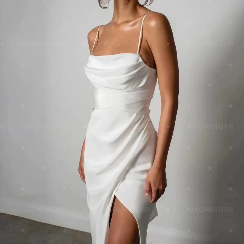 Simple Sexy Wedding Dresses Boho Bridal Dress High Slit Straps Backless Bohemian Bride Gowns Vestidos De Noiva Customized