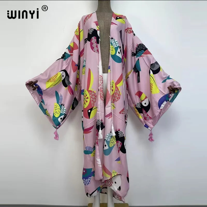 WINYI print summer maxi dress Muslim Abaya Lady beach cover up muslim woman dresses Beachwear fashion Kaftan abaya dubai luxury