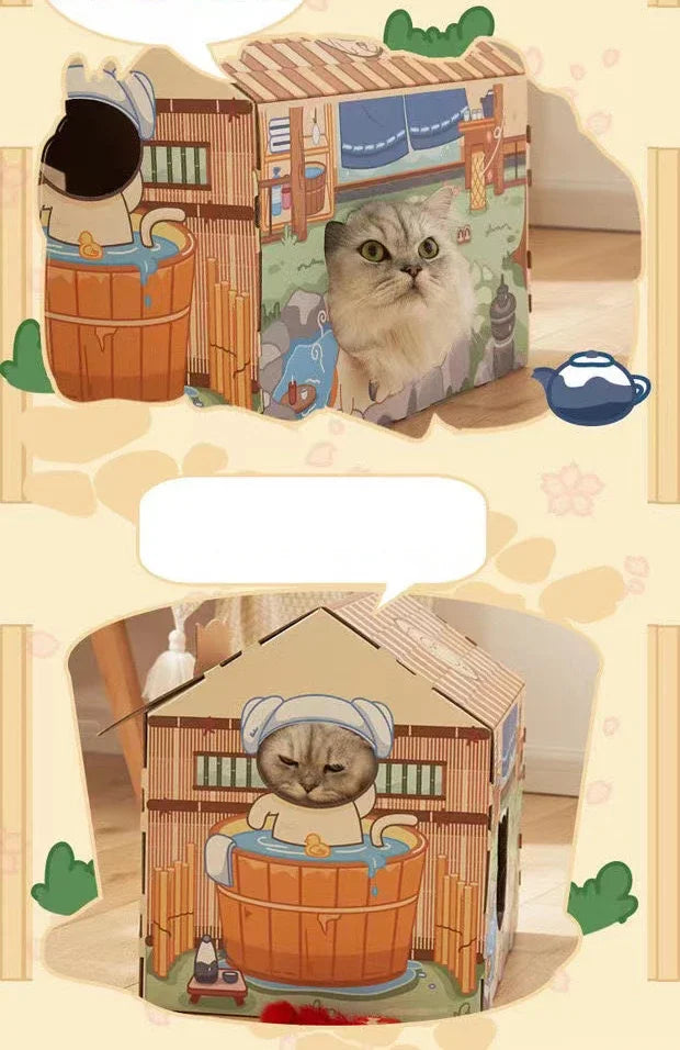 Removable Cat House Corrugated Stratching Post Toy Scratcher Cardboard Scraper for Cats Kitten Scratch Sleeping Bed