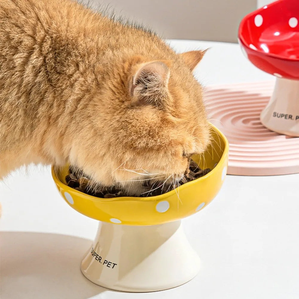 Ceramic Neck Protection Pet Bowl High Feet Slanted Mouth Mushroom Cat Bowl Anti-black Chin Anti-knockover Pet Food Bowl