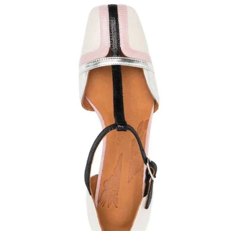 Dilalula 2025 Fashion T-Strap Genuine Leather Sandals Women Covered Toe Mixed Color Summer Dress Shoes Ladies Party French Style