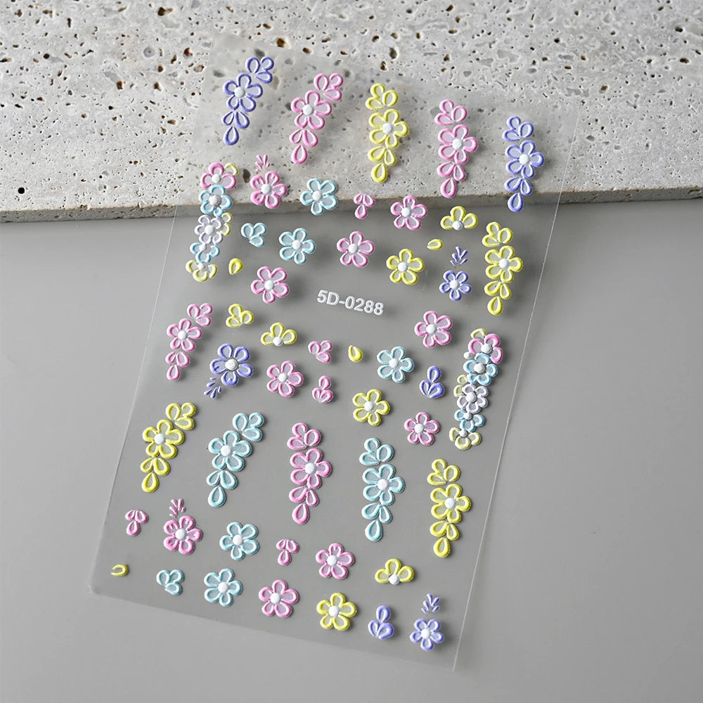 1Pc 3D Lavendar Flowers Stickers for Nails Spring Sakura Floral Leaves Self-Adhesive Sliders Decals Art Manicure for Decoration