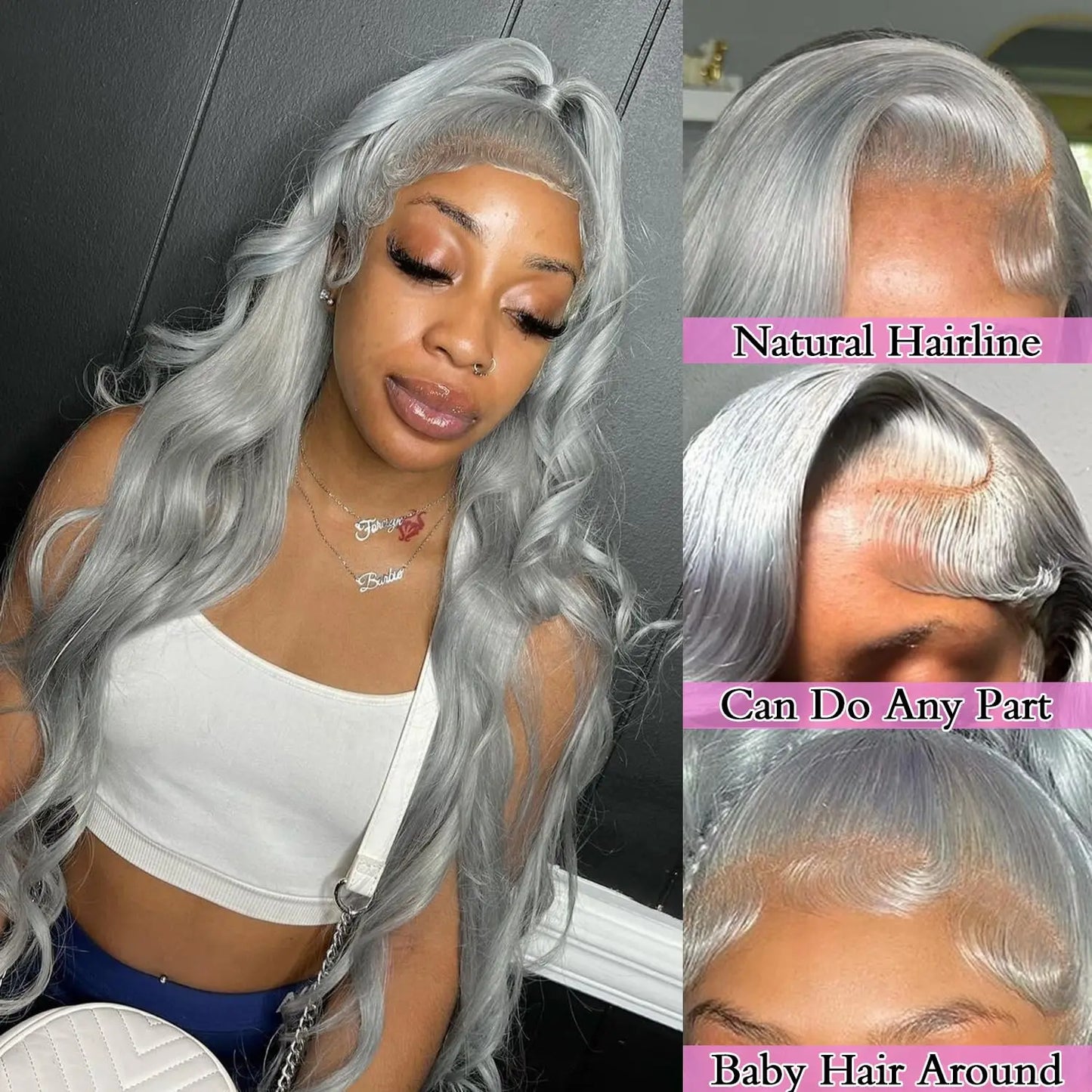 36 Inches Silver Grey Body Wave 13x4 Lace Front Wigs 613 HD Lace Frontal Wig 13x6 Colored Body Wave Human Hair Wigs For Women