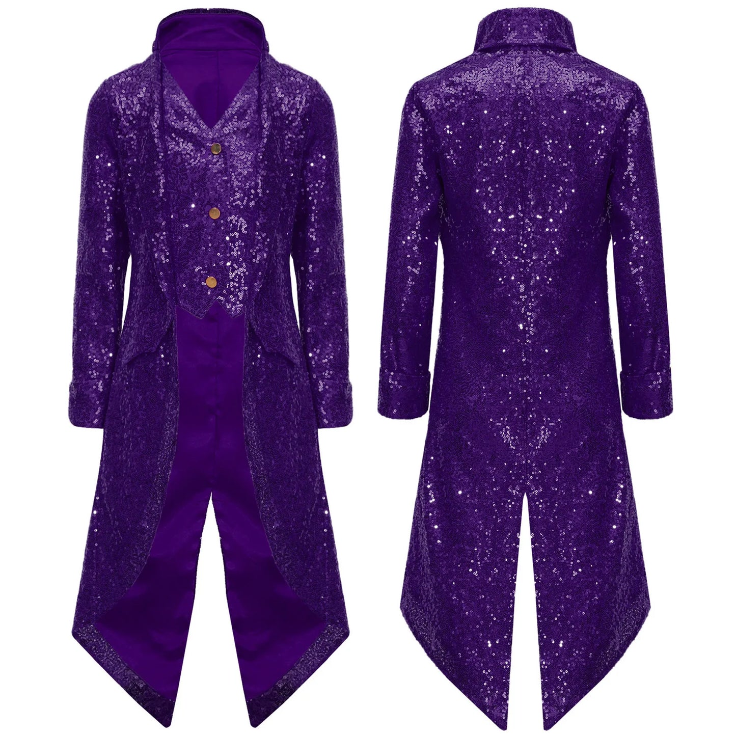 Kids Boys Halloween Medieval Renaissance Costume Sparkly Sequins Victorian Tailcoat Jacket Frock Coat Long Sleeve Gothic Tuxedo