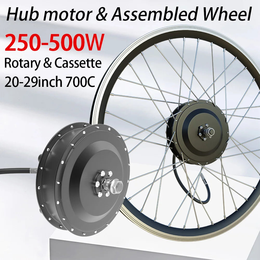 250W 350W 500W High Spedd Ebike Hub Motor & Assembled Wheel 20-29Inch 700C Tyre Electric Bicycle  Rotary Cassette Ebike Kit