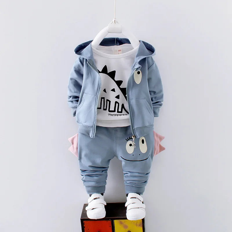 2023 Winter Baby Clothes Sets Boy Girl Thick Warm Hooded Top Pants Three-Piece Newborn Cartoon Cute Dinosaurs Outfit Suits 1-4Y