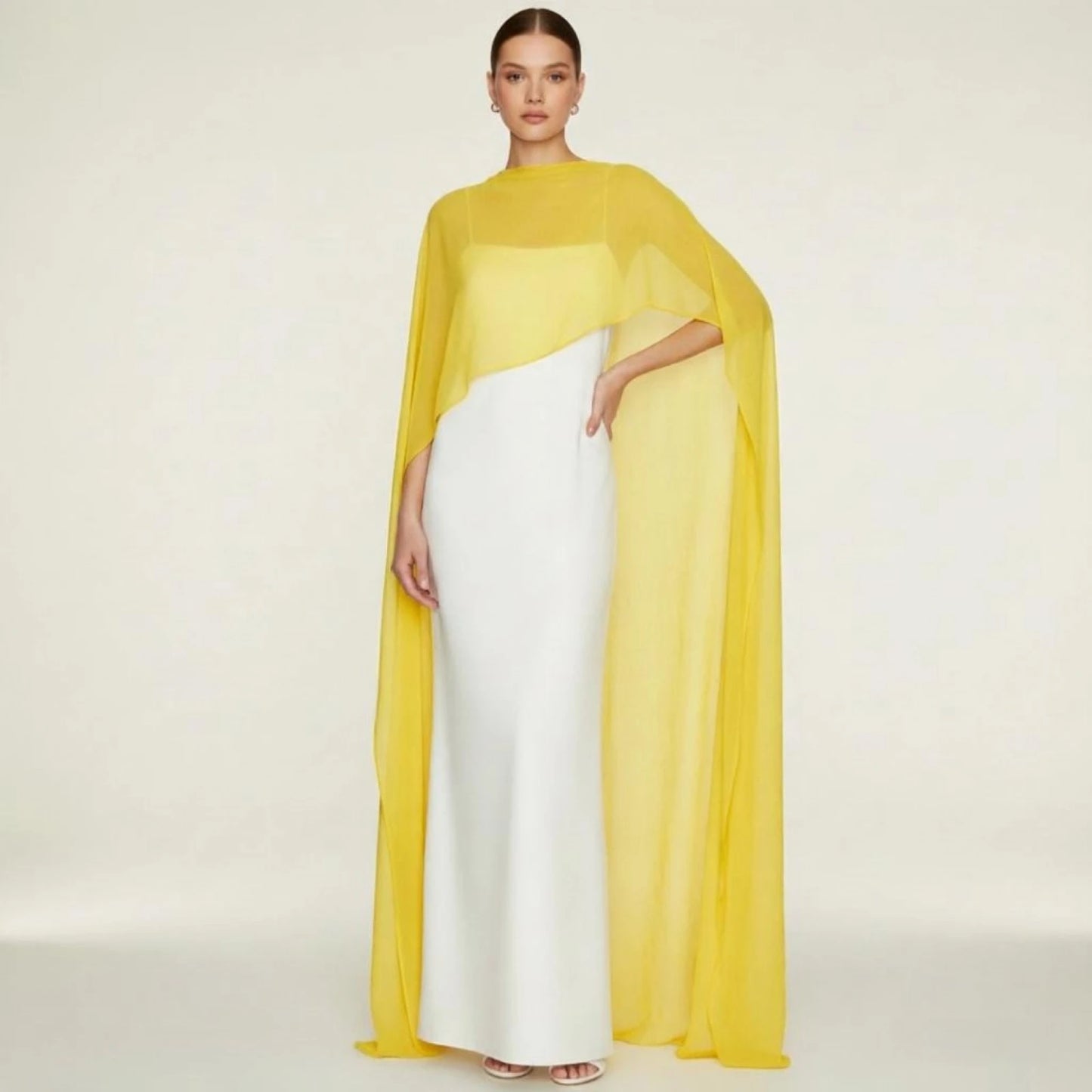 Women Chiffon Long Cape High Low Flowy Poncho Sheer Mesh Shawl and Wraps for Evening Dress Wedding Cover Up Capelet