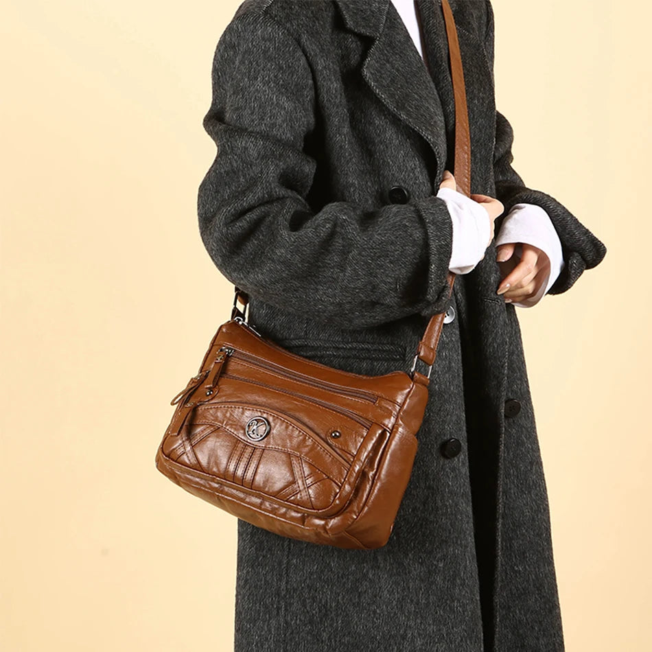 Retro Soft Leather Multi Pocket Single Shoulder Crossbody Bag High Quality Women's Bag Luxury Designer Purses and Handbags 2025