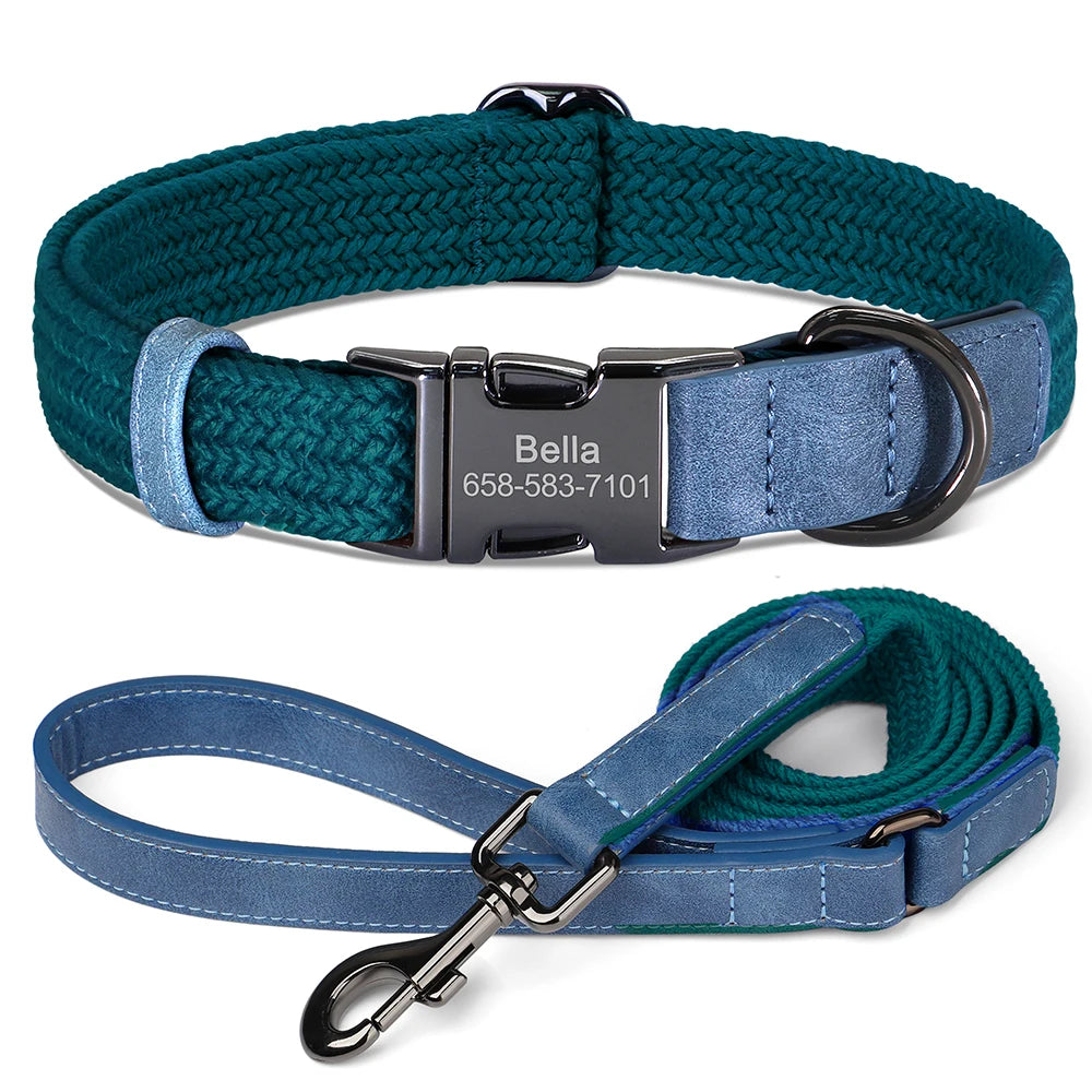 Retro Dog Collar Leash Set Custom Nylon Dog Collars With Walking Lead Rope Adjustable Pet Necklace for Small Large Dogs Durable