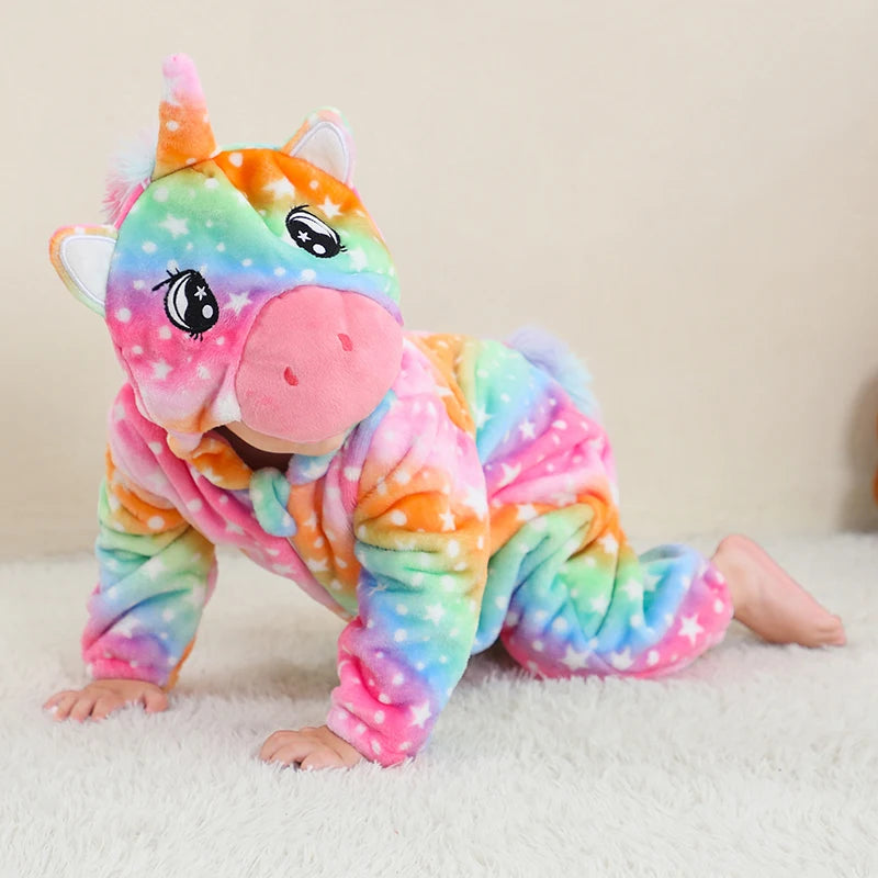 MICHLEY Carnival Dinosaur Baby Winter Costume Rompers Clothes Cute Cartoon Jumpsuit Bodysuit Overall Unicorn For Girls Boys Kid