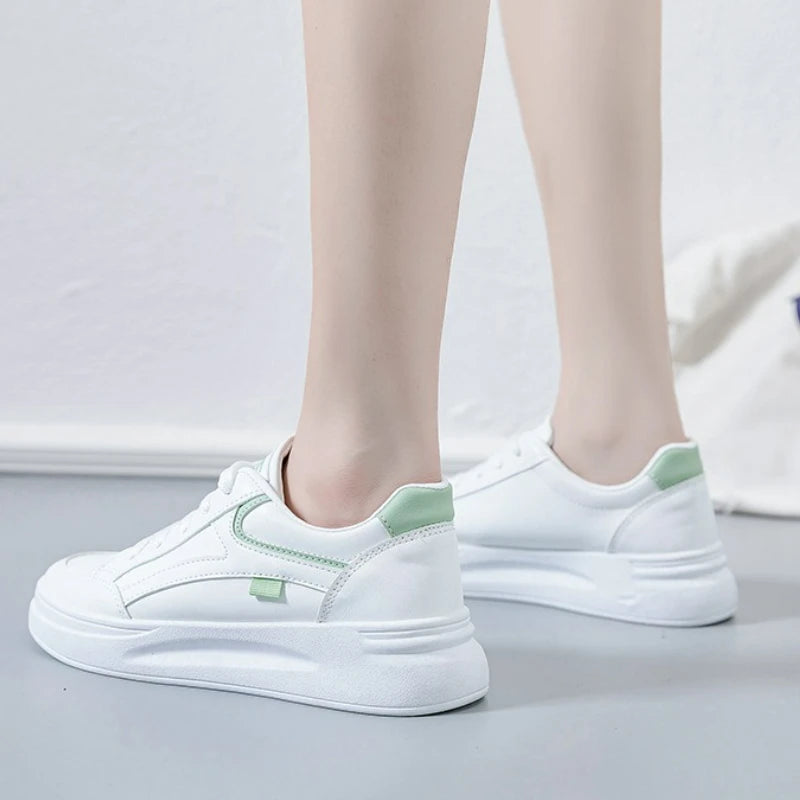 Women's Shoes Platform Sneakers Lace-Up Women Running Shoes Outdoor Breathable Tennis Shoes PU Leather White Casual Shoe 2025