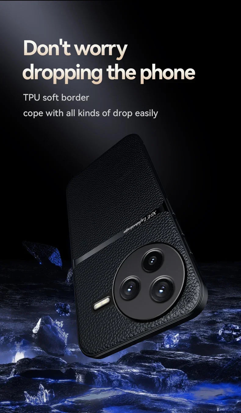 Car Magnetic Hilder Texture Leather Case For POCO F7 Ultra Soft Silicone Protection Shockproof Cover