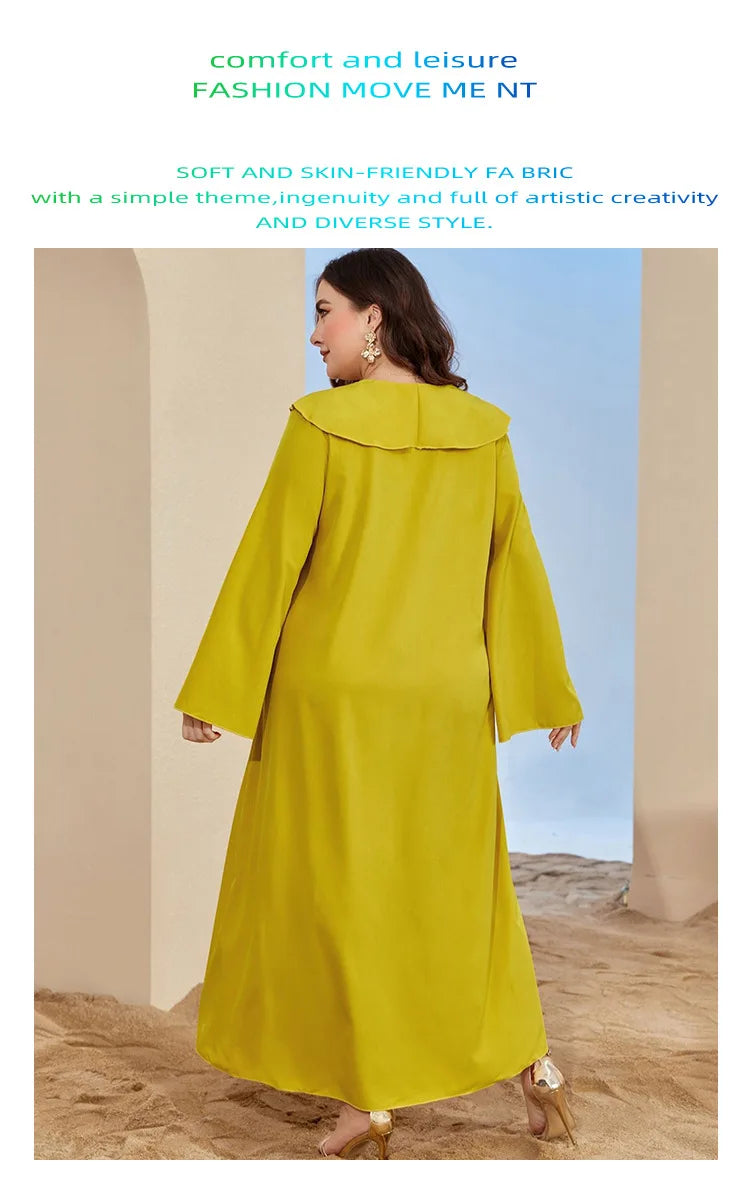 Long Sleeves Embroidered Abayas for Women Loose Casual Dress Plus-size Women's Dress Temperament Printed Muslim Dress Streetwear
