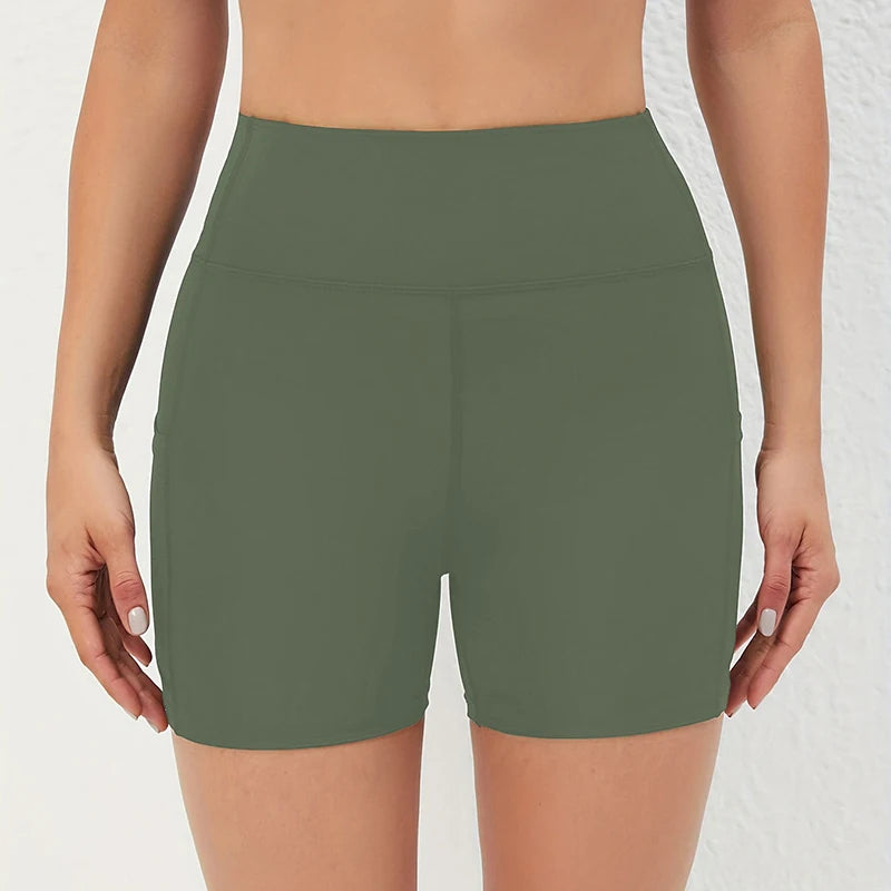 High Waist Push Up Fitness Sports Shorts Women 2026 Summer Quick Drying Pocket Cycling Shorts Woman Solid Tights Yoga Shorts