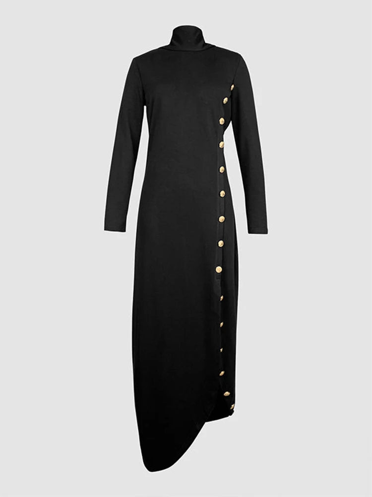 Women Autumn Shawl Collar Evening Maxi Dresses 2025 New Fashion Buttoned Split-Side Long Sleeves Elegant Office Dress