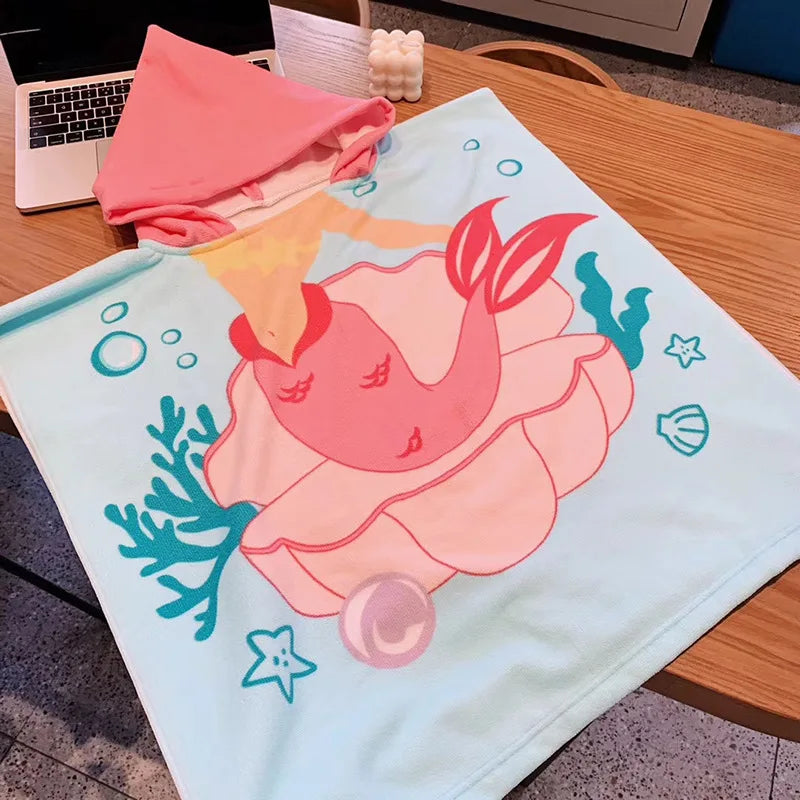 60-120cm Kids Hooded Bath Beach Poncho Towels Baby Quick Dry Bathrobe Child Cartoon Cloak Poncho Towels Microfiber Swim Cover-up
