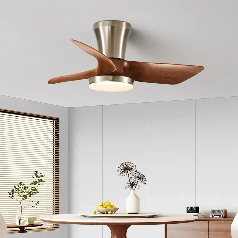 Modern Silent integrated Bedroom Ceiling Fan Lamps Retro Wood Dining Room Living Room High Wind Power Remote Ceiling Fan Lights