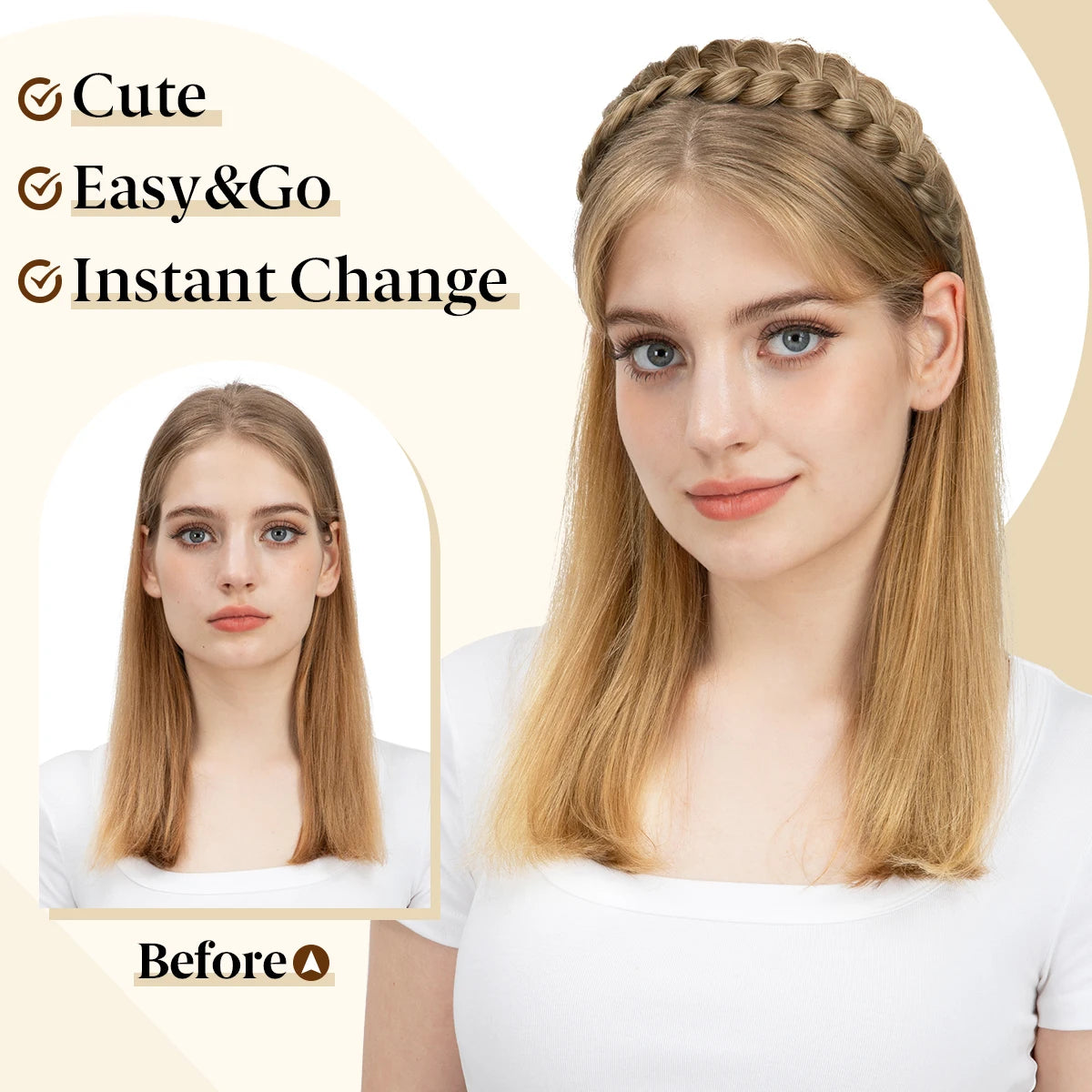 SARLA High-Quality Synthetic Fiber Braided Headband Wig, Fishtail Braid Headband, Bohemian Style Women's Hair Accessory Wig, sui