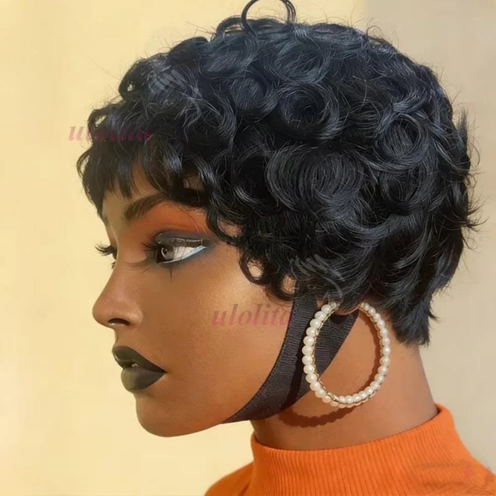 Short Deep Wave Pixie Cut Human Hair Wig Brazilian Remy Wig 180 Density Easy Daily Wear for Black Women