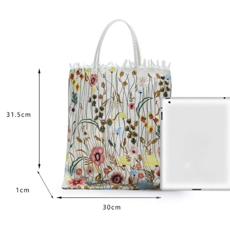 1Pc Fashion Tote Summer New Style Mesh Full Embroidery Flowers Clear Shoulder Bag Romantic Handbag Women's Eco Shopping Bag 2025