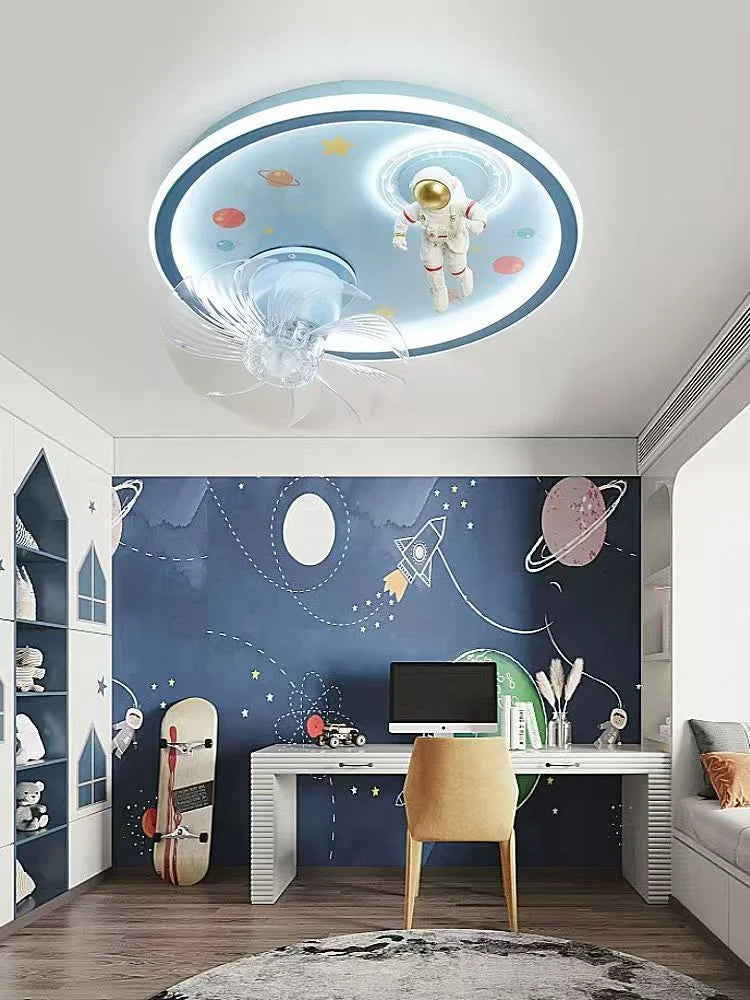 Modern Kids Room Ceiling Fan Light Cartoon Moon Astronaut Ceiling Lamp Boy Girl Bedroom Nursery Study Chandelier Ceiling Lights