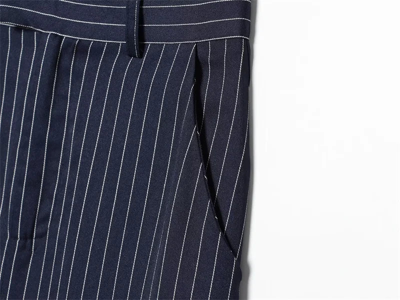 Women's A-line Skirt 2026 Summer New Style Navy Blue Striped High-Waist Slit Decorative Straight Long Skirt Elegant and Stylish