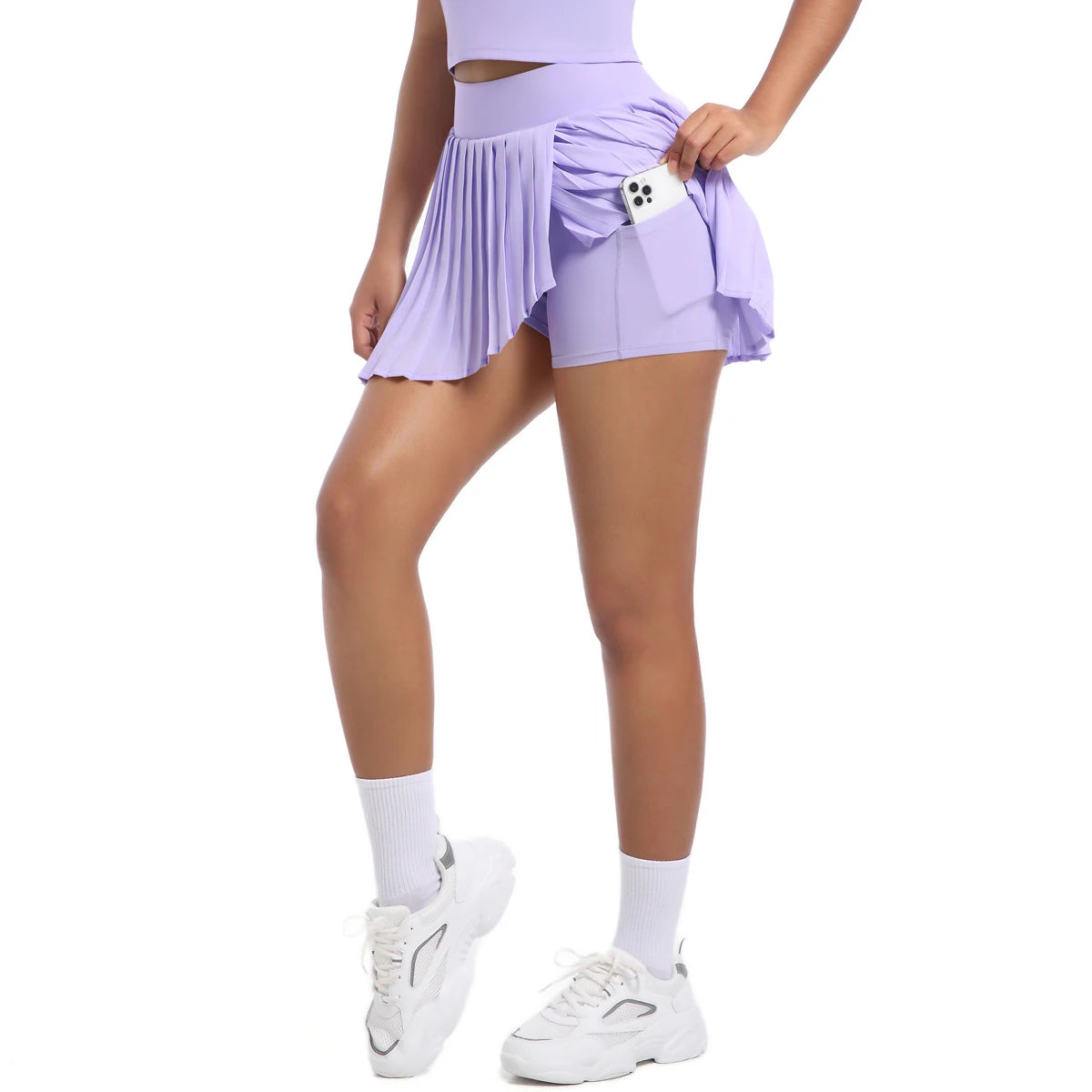 New Pleated Skirt With Pockets Summer Gym Sport Yoga Short Skirt Solid Color Tennis Skirt False Two-piece Sunscreen Tennis Skirt
