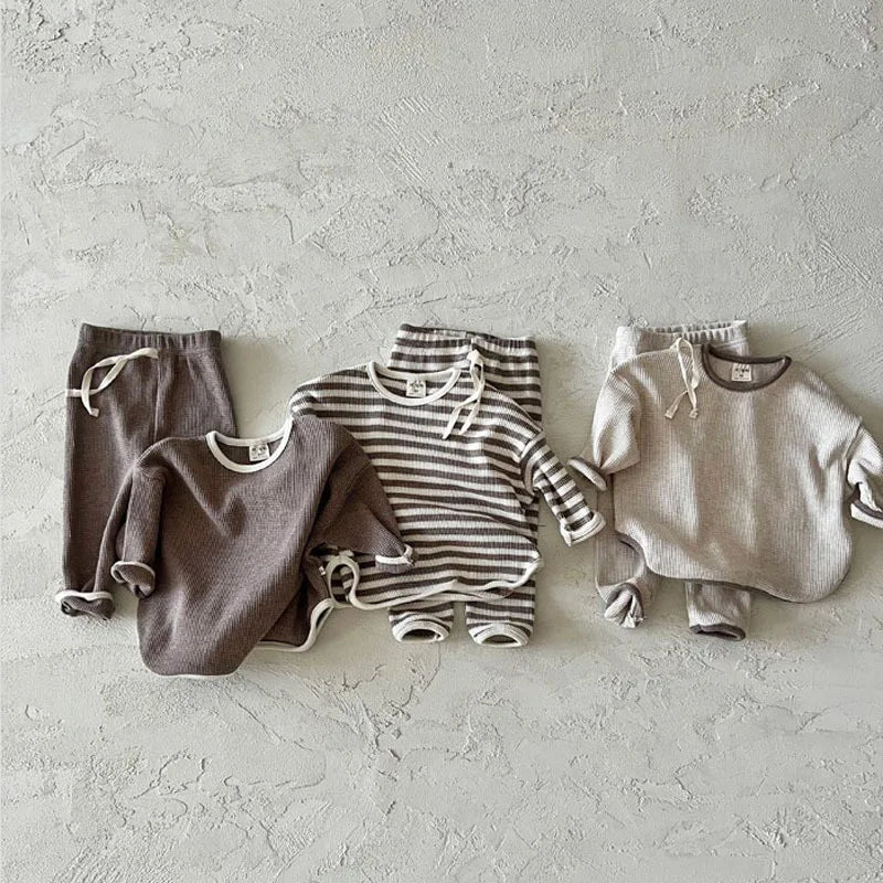 Korean Autumn Baby's Sets 2024 Toddler Casual Set Loose Kids Waffle Sweater Pants Two-piece Set Boys Clothes Suit