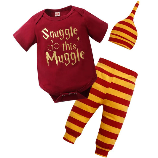 Baby Outfit 3pcs Set, Euro-American Style, Long/Short Sleeve Black Bodysuit with Gold Letters, Infant Clothing