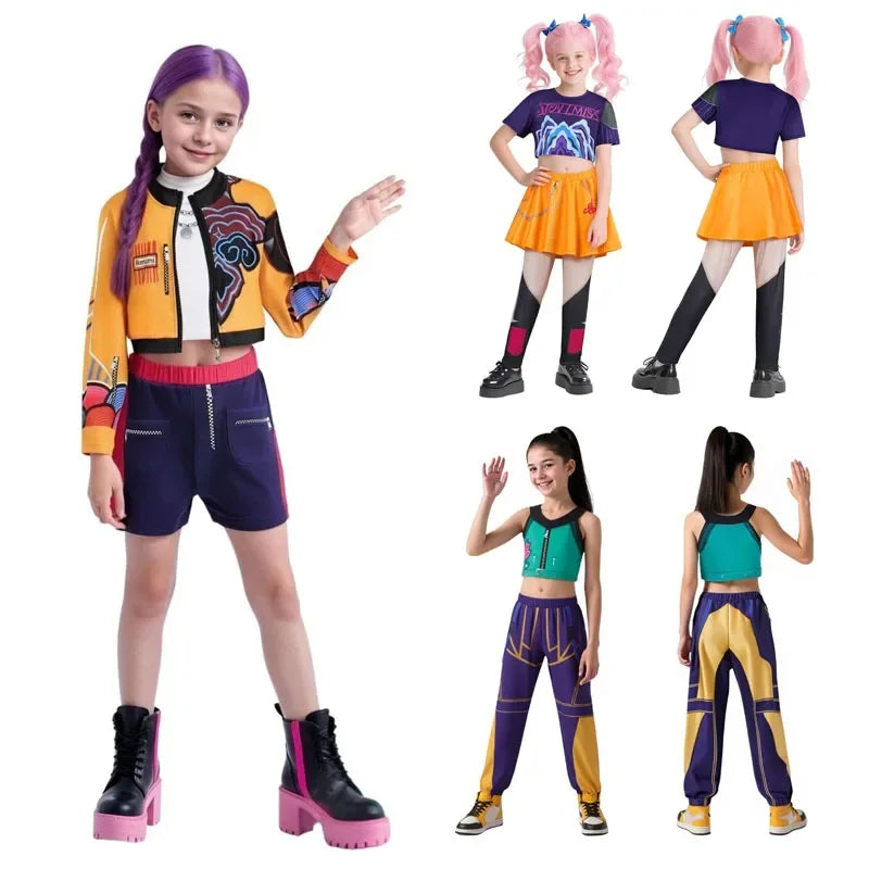 Halloween Children Zoey Mira Rumi Cosplay Costume Carnival, K-Pop Hunters Girl Group Idol Role Play Dress Up Outfit Suit