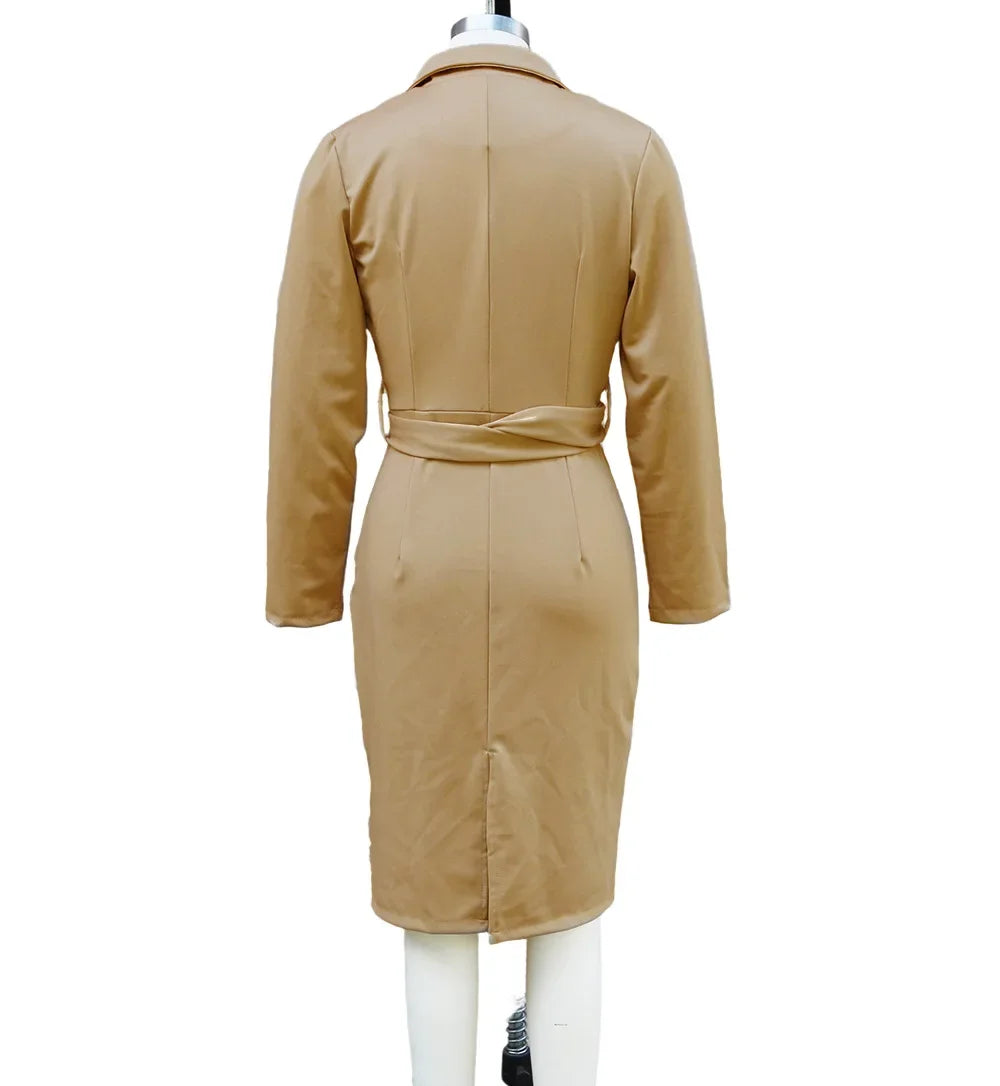 Elegant Office Dress High Waist Suit Collar Belted Style Autumn New Arrival Women's Fashionable Gown by None( AE Stock)